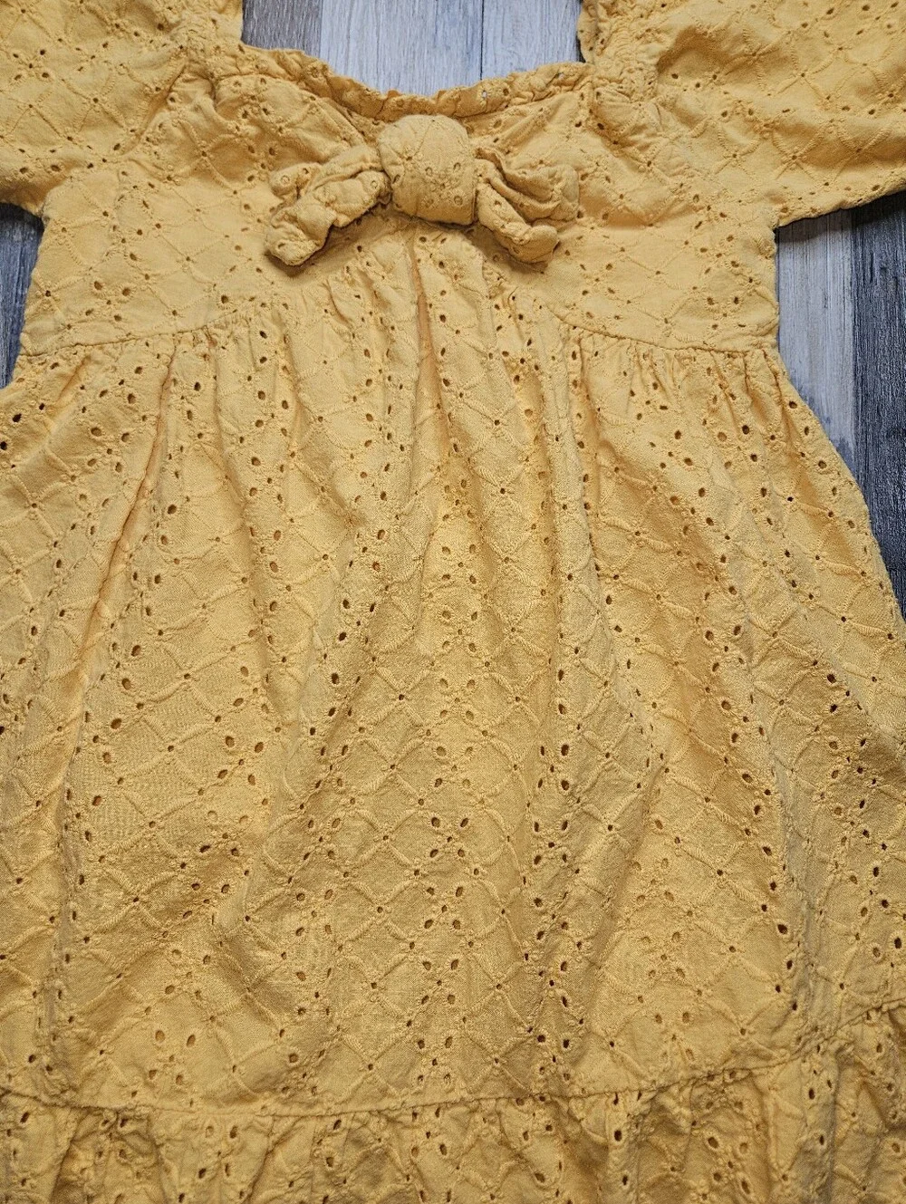 Janie And Jack Eyelet Puff Sleeve Dress Girls Size 5 Golden Apricot